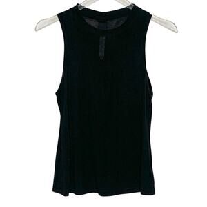 Hannah Lavery Bamboo Sleeveless Top Black S Stretch Semi Sheer Breathable